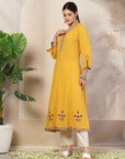 Solid Rayon Flared Kurta with Embroidered Detailing