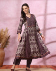 Ikat Printed Flared Modal Chanderi Kurta with Palazzo Set