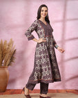 Ikat Printed Flared Modal Chanderi Kurta with Palazzo Set