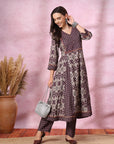 Ikat Printed Flared Modal Chanderi Kurta with Palazzo Set