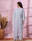Thread Embroidered Viscose Kurta Set with Palazzo & Lace Chiffon Dupatta