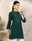 Rayon Lakhnavi Embroidered Kurti with Mandarin Collar