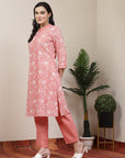 Floral Printed Straight Cotton Blend Kurta Set