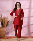 Solid A-Line Viscose Tunic with Zari Embroidery & Palazzo Co-ord Set