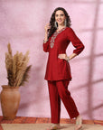 Solid A-Line Viscose Tunic with Zari Embroidery & Palazzo Co-ord Set