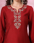 Solid A-Line Viscose Tunic with Zari Embroidery & Palazzo Co-ord Set