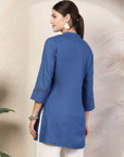 Rayon Slub Tunic with Pleated Yoke & Lace-Trimmed Mandarin Collar