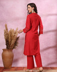 Solid Cotton Kurta Set with Schiffli Lace Detailing & Palazzo
