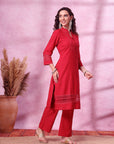 Solid Cotton Kurta Set with Schiffli Lace Detailing & Palazzo
