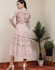 Floral Printed Flared Cotton Midi Dress