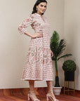 Floral Printed Flared Cotton Midi Dress