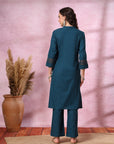 Solid Cotton Kurta Set with Schiffli Lace Detailing & Palazzo