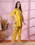 Zari Embroidered Poly Viscose Kurta Set with Pocketed Palazzo