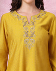 Zari Embroidered Poly Viscose Kurta Set with Pocketed Palazzo