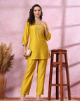 Zari Embroidered Poly Viscose Kurta Set with Pocketed Palazzo