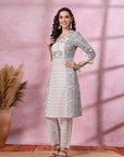 Floral Printed A-Line Poly Linen Kurta with Palazzo Set