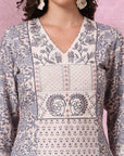 Floral Printed A-Line Poly Linen Kurta with Palazzo Set