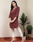 Purple Paisley Print Cotton Kurti with Mirror Work & Lace Sleeves