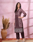 Floral Printed Straight Poly Muslin Kurta with Palazzo Set