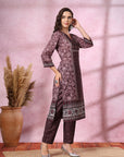 Floral Printed Straight Poly Muslin Kurta with Palazzo Set