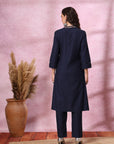Solid Cotton Slub A-Line Kurta Set with Floral Embroidery