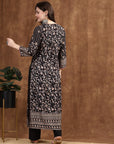 Placement Printed Straight Poly Muslin Kurta Set with Sewroskie Work and Three-Quarter Sleeves