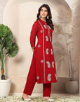 Solid A-Line Rayon Kurta Set with Lakhnavi Embroidery & Palazzo