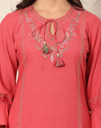 Ethnic Printed Cotton Cambric Kurta Set with Tassel Detail