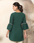 Solid Cotton Linen Kurti with Paisley Embroidery