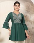 Solid Cotton Linen Kurti with Paisley Embroidery