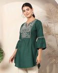 Solid Cotton Linen Kurti with Paisley Embroidery