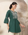 Solid Cotton Linen Kurti with Paisley Embroidery