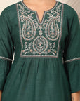 Solid Cotton Linen Kurti with Paisley Embroidery