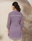 Poly Chiffon Tunic with Lace Embroidered Yoke & Bell Sleeves