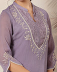 Poly Chiffon Tunic with Lace Embroidered Yoke & Bell Sleeves