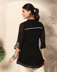 Poly Chiffon Tunic with Lace Embroidered Yoke & Bell Sleeves