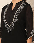 Poly Chiffon Tunic with Lace Embroidered Yoke & Bell Sleeves