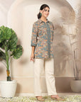 Paisley Printed Poly Crepe Shirt with Bell Sleeves