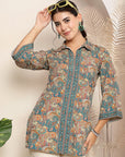 Paisley Printed Poly Crepe Shirt with Bell Sleeves