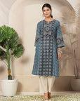 Floral Printed Poly Muslin Kurta with Swarovski Detailing