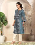 Floral Printed Poly Muslin Kurta with Swarovski Detailing