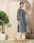 Floral Printed Poly Muslin Kurta with Swarovski Detailing