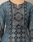 Floral Printed Poly Muslin Kurta with Swarovski Detailing