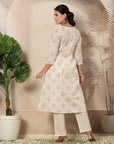Abstract Printed A-Line Cotton Cambric Kurta Set with Embroidery