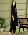 Solid A-Line Cotton Flex Kurta Set with Embroidery & Lace Detail