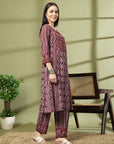 Abstract Printed A-Line Rayon Kurta Set with Sewroskie Work
