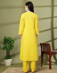 Embroidered Cotton Linen Kurta Set with Straight Palazzo & Pockets