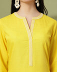 Embroidered Cotton Linen Kurta Set with Straight Palazzo & Pockets