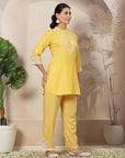 Textured Thread Embroidered Co-Ord Set with Raschel Sleeve & Side Panel Detailing