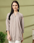 Grey Rayon Crinkle Shirt with Embroidered Back & Lace Inserts